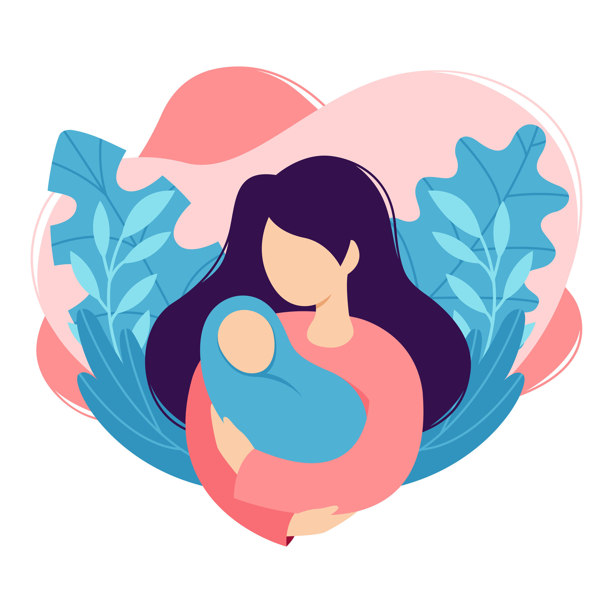 Illustrated image of a mother holding a baby in her arms